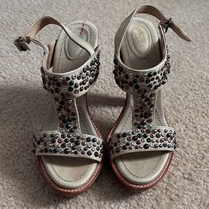 Frye joy studded sling back leather open toe t strap high heel